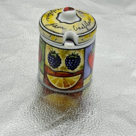 Hand-Painted Fruit-Themed Porcelain Jam Jar With Lid & Spoon‎ Set By MSC Berries - Picture 4 of 16